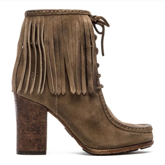 Frye Shoes - Frye Parker Gray/Taupe Fringe Moccasin Ankle Boots Size 10